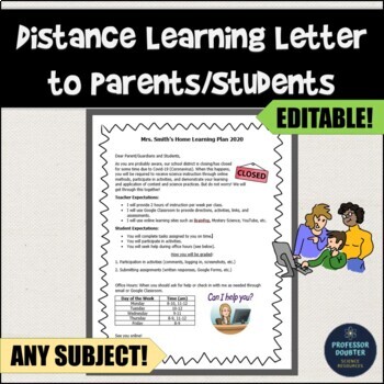 Preview of Distance Learning Letter to Parents and Students EDITABLE