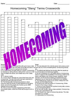 Preview of Homecoming "Slang Thang"  Crossword Puzzle