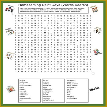 Preview of Homecoming Spirit Days (Word Search)