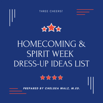 Preview of Homecoming/Spirit Week Dress Up Days Idea List