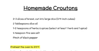 Preview of Homemade Croutons - Herbs & Spices - FACS, FCS, Cooking