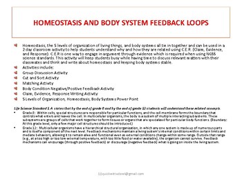 Preview of Homeostasis, Feedback Loops, Body Systems Activities