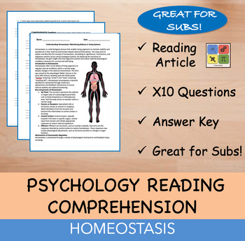 Preview of Homeostasis - Psychology Reading Passage - 100% EDITABLE