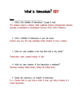 Homeostasis Worksheet/Research Activity by Miss A's Middle Math | TpT