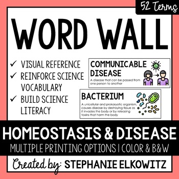 Preview of Homeostasis and Disease Word Wall | Science Vocabulary