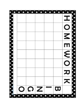 Preview of Homeowrk Bingo Printable (Classroom Management) Editable