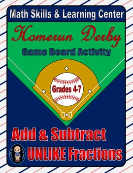 Preview of Baseball Math Skills & Learning Center (Add & Subtract Unlike Fractions)