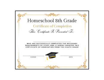Preview of Homeschool 8th Eighth Grade Graduation Diploma Certificate Printable