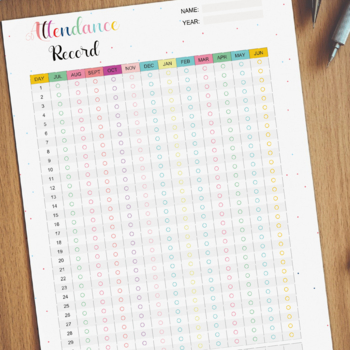 Preview of Homeschool Attendance Record Log Tracker Sheet, yearly attendance