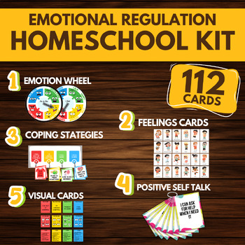 Preview of Homeschool Emotional Regulation Kit 112 Coping Cards Emotion Wheel Autism ADHD