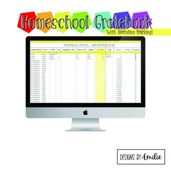 Preview of Homeschool Gradebook for 3 students with Duration Tracking!