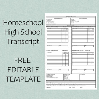 Preview of Homeschool High School Transcript Template