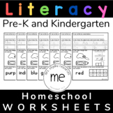 Homeschool Literacy Worksheets Packet NO PREP (Pre-K, Kind