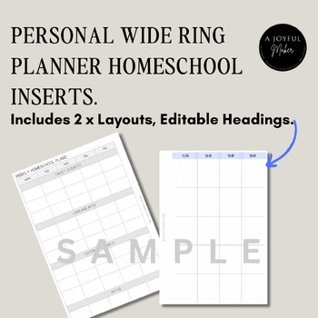 Preview of Homeschool Personal Wide Ring Planner Inserts / Editable!