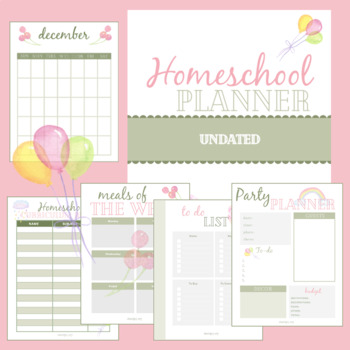 Preview of Homeschool Planner Undated with calendar pages plus 10 special pages