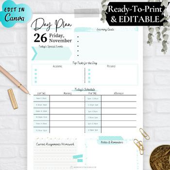 Preview of Homeschool Planner Distance Learning, Daily Planner Schedule Printable, Digital