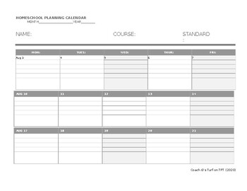 Preview of Homeschool Planning Calendar