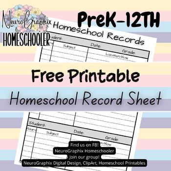 Preview of Homeschool Record printable sheet