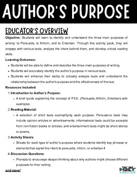 Preview of Homeschool/Self-Paced Learning: Author's Purpose Activity Packet