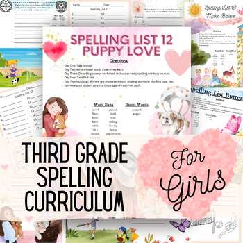 Preview of Homeschool Third Grade Spelling List Printables Bundle for Girls