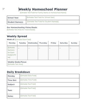 Homeschool Weekly Planner by The Homeschool Partners | TPT