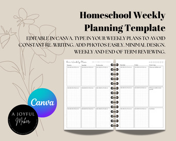 Preview of Homeschool Weekly Planning Canva Template/Editable Template/Lesson Planning