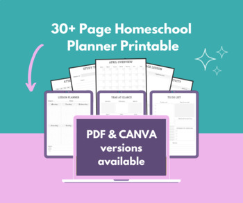 Preview of Homeschool planner | 36 pages PDF + Editable Canva Option