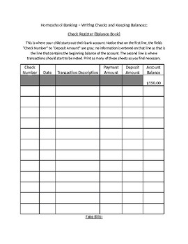 Preview of Homeschooling Banking - Check Register, Editable Check Card, and Editable Checks