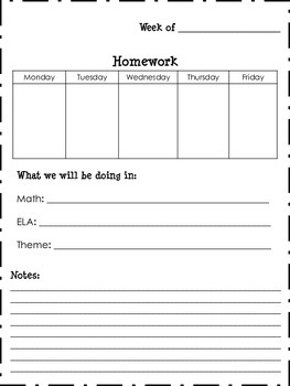 Homework Template! by Kindergarten Wonders | Teachers Pay Teachers