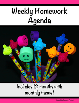 Preview of Homework Agenda & Log - Record, Track & Remind Weekly (Monthly Theme)