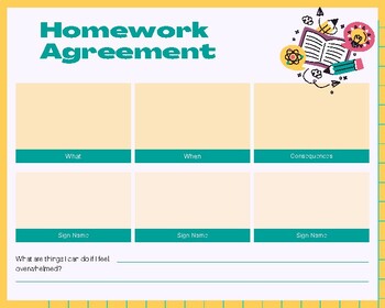 Preview of Homework Agreement/ Contract Template with Instructions