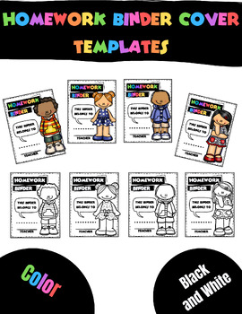 Preview of Homework Binder Cover Templates Color and Black and White