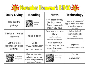 Preview of Homework Bingo with QR Codes for the School Year