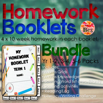 Preview of Homework Booklets Bundle Yr 1 - 2, 3 - 4, 5 - 6 (40 Weeks)