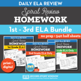 ELA ONLY Homework Bundle Grades 1-3 • Spiral Review Daily 