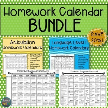 Preview of Homework Calendar BUNDLE: Articulation and Language