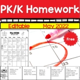 Homework Calendar May 2022 | PK  K | EDITABLE | Free