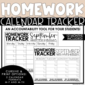 Preview of Homework Calendar Tracker