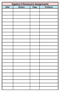 Preview of Homework Chart/Spreadsheet