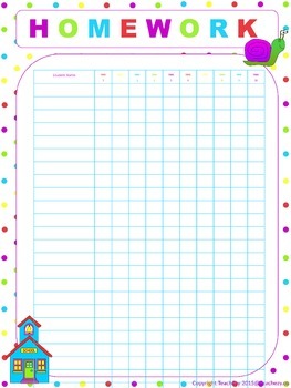 homework chart tpt