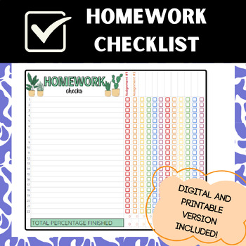 Homework Checklist by Simply Mellow | TPT