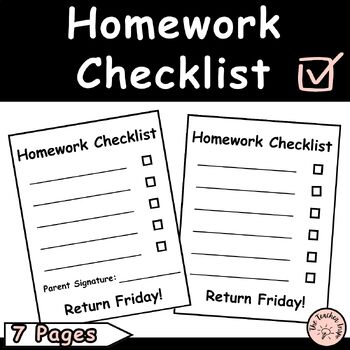 Preview of Homework Checklist | Checklist Template | Editable