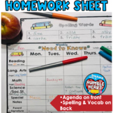 Homework Checklist for the Weekly Agenda: "Need to Knows" with Learning Goals