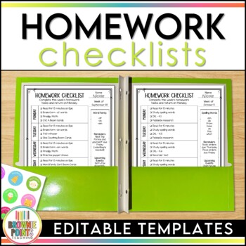 Preview of Editable Weekly Homework Checklists