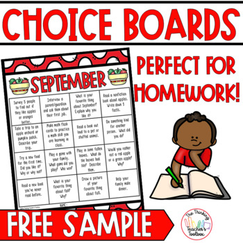 5th grade homework choice board