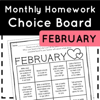 Preview of Homework Choice Board | February | NO PREP