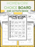 Homework Choice Board | Kindergarten | Activity Booklet