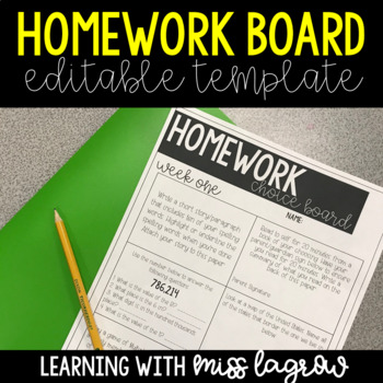 Preview of Homework Choice Board Sheet  Editable Template