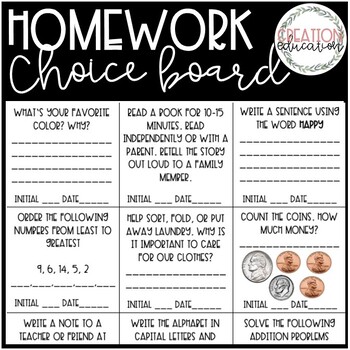 Preview of Homework Choice Boards- ENTIRE YEAR WORTH