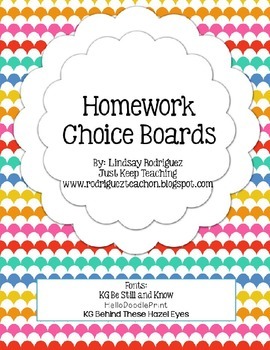 Preview of Homework Choice Boards- Fractions, Graphic Sources, Unknown Words